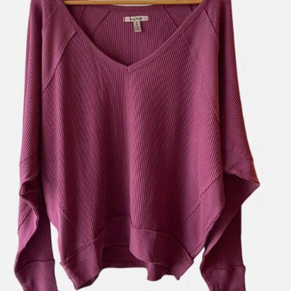 Free People Santa Clara Thermal Top Dolman Sleeve V Neck Mulberry NEW - Picture 5 of 9